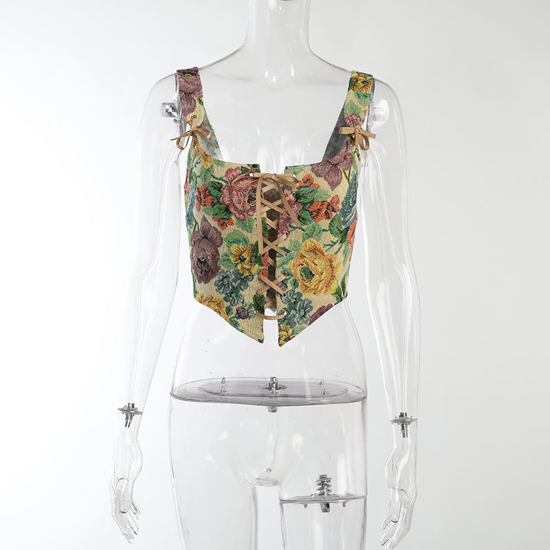 Court Stylish Women Corset Summel Sleeveless Lace Up Hollow Out Slim Irregular Bustier Crop Top Female Shaper Streetwear