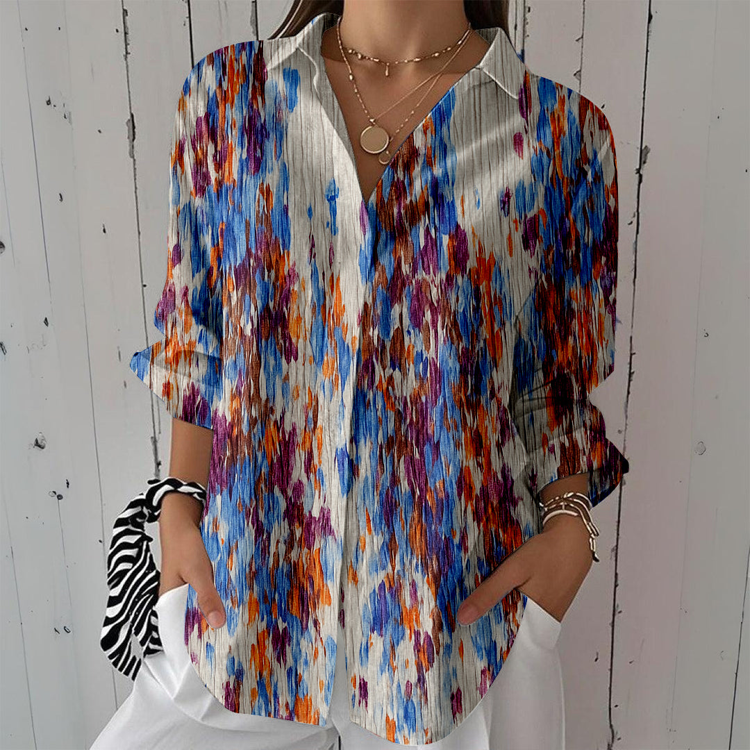 Women Long Sleeve V-neck Graphic Floral Printed Top