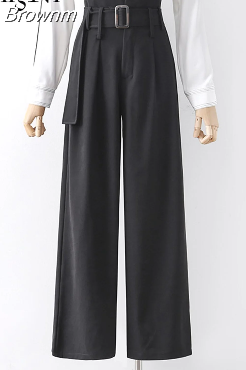 Brownm Female High Waist Wide Leg Pants Loose Casual Belt Fashion 2023 Spring Autumn Long Suit Pants Womens Black Trousers OL
