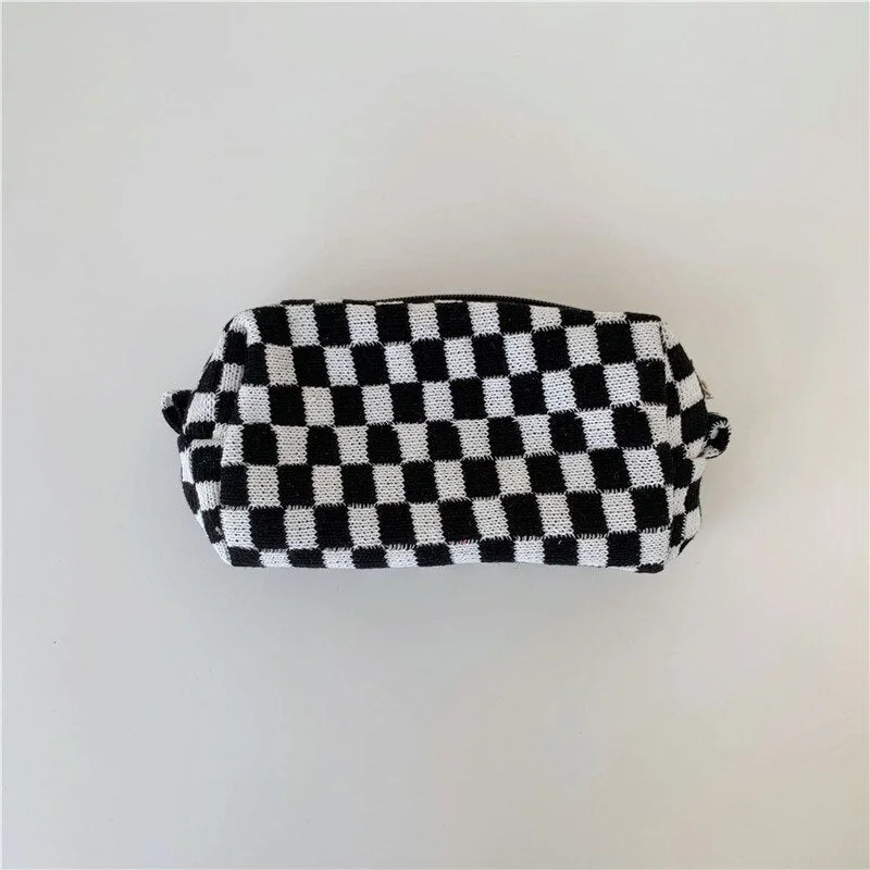 PURDORED 1 Pc 6 Colors Checkerboard Makeup Bag PU Leather Women Makeup Bag Zipper Travel Beauty Case  Portable Make Up Organizer