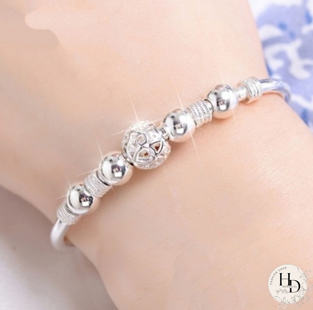 Women's 925 Sterling Silver Transfer Bead Bracelet Fashion Jewelry (Size: A, B, C)
