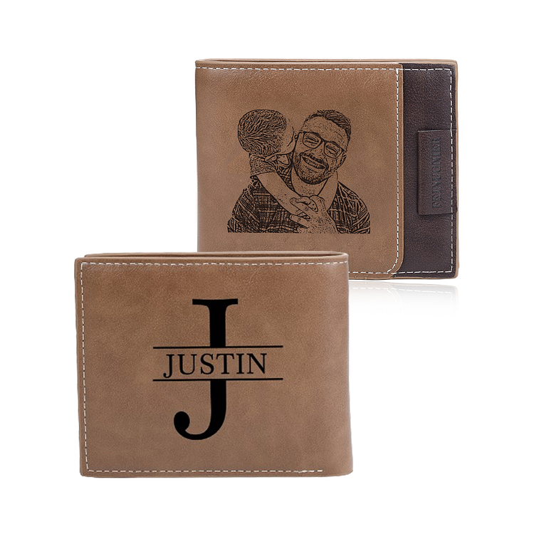 Personalized Custom Photo, Name and Letter Leather Men's wallet As a Father's Day Gift For Dad