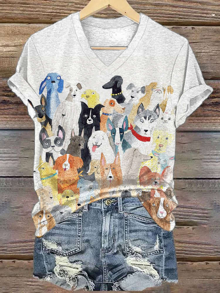 Watercolor Pet Dog Fun Animal Print T-shirt wearshes