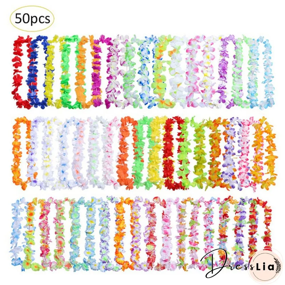 Hawaiian Wreath Leis Garland Artificial Necklace Hawaii Flowers Party Supplies Beach Fun