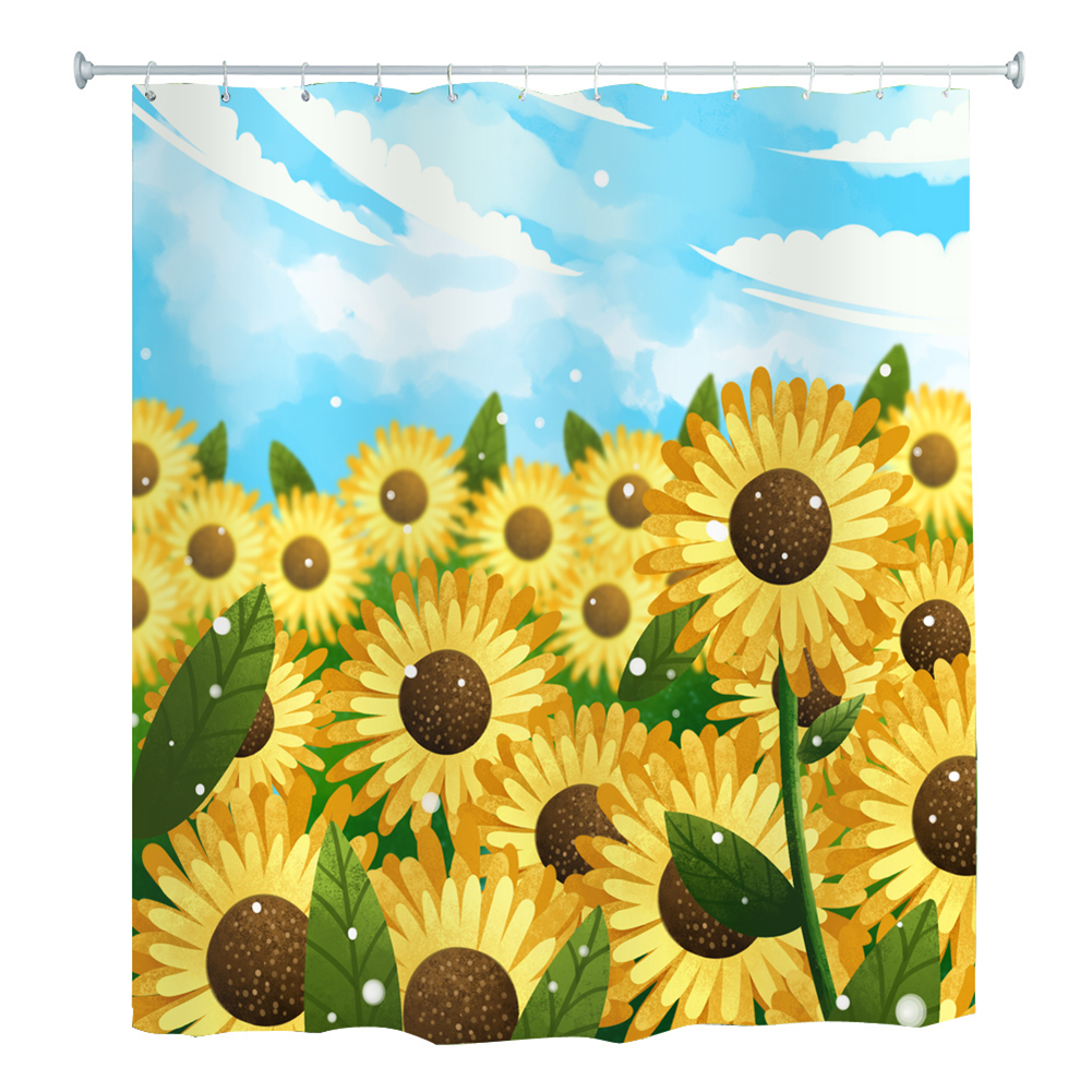 

Sunflower Printed Shower Curtain Waterproof Bathing Cover with 12 Hooks (B, 501 Original