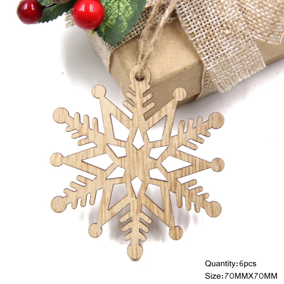 Christmas Gift 6PCS/Lot Vintage Christmas Snowflakes Wooden Pendants Ornaments Wood Craft  Kids Toys Christmas Decorations Tree Ornaments Gifts
