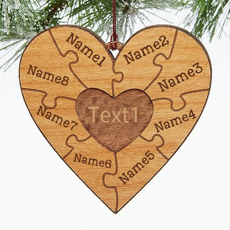 Heart Puzzle Ornament Personalized 8 Names Wooden Family Ornament