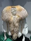 2023 Large Real Silver Fox Fur Collar with Knit Sleeve  Winter Women Coat White Duck Down Jacket Super Fashion Outerwear Luxury