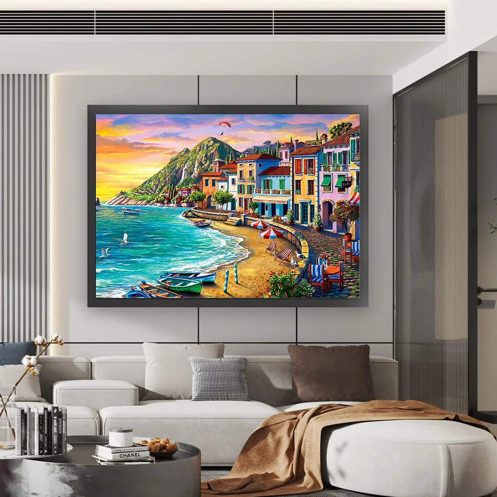 16CT Full Stamped Cross Stitch - Beachside City(Canvas|60*45CM)