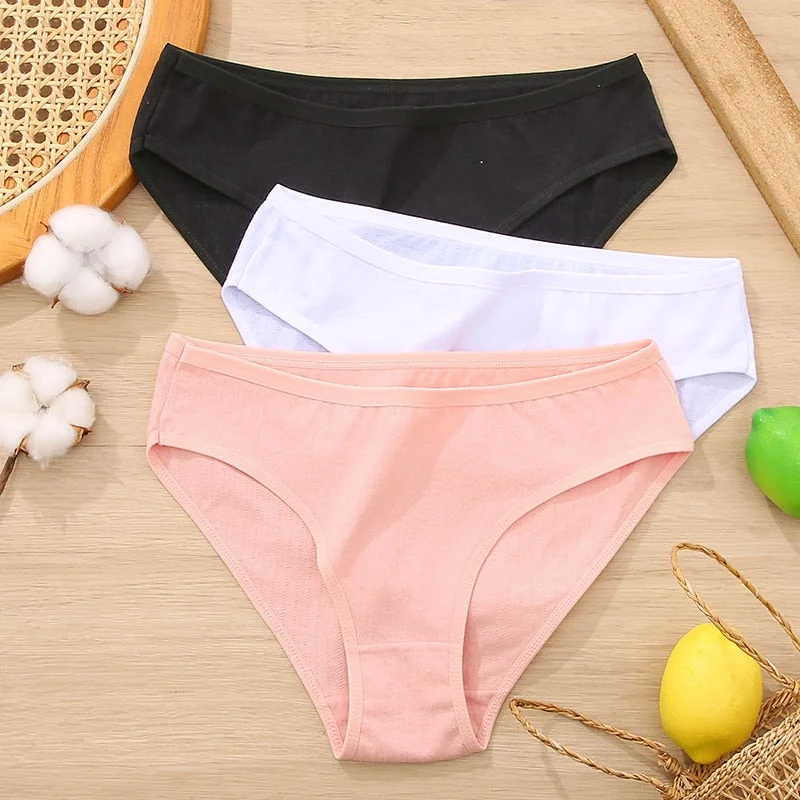 FINETOO 3Pcs Women Cotton Panties Comfortable Briefs Ladies Low-rise Underpants S-XL Girls Underwear Fashion Plus Size Panty New