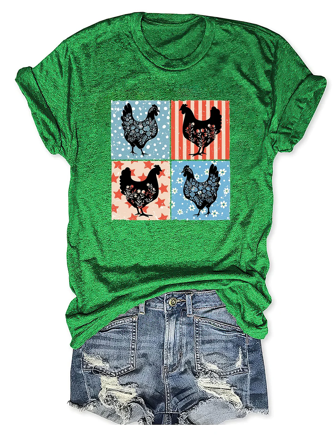 Patriotic Floral Chicken T-shirt