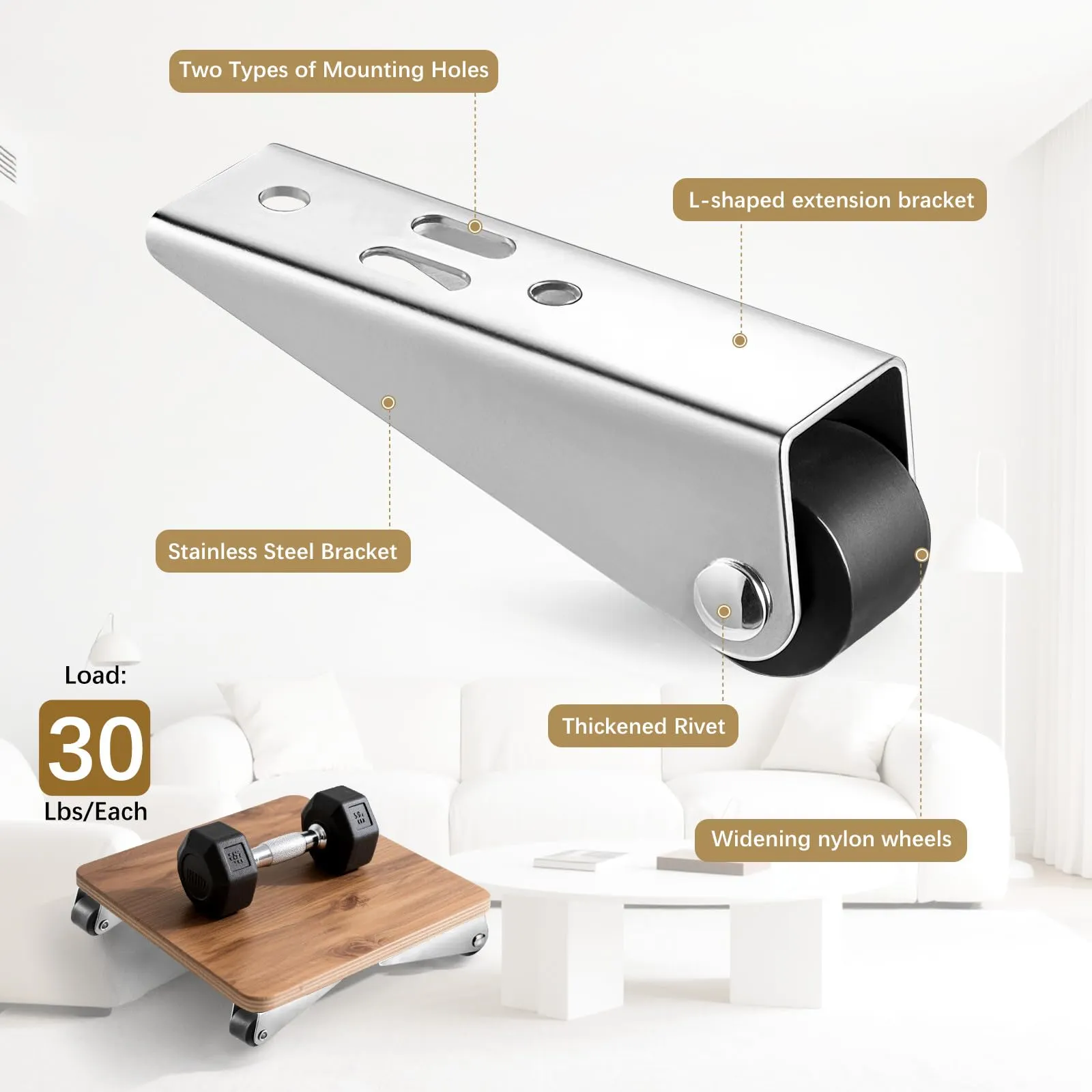 Heavy Duty Stainless Steel Bracket and Nylon Wheel Load Capacity