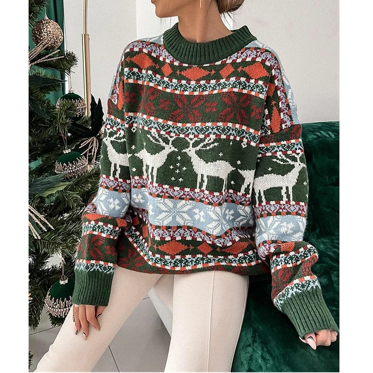 Five-color Christmas themed long-sleeved women's sweater