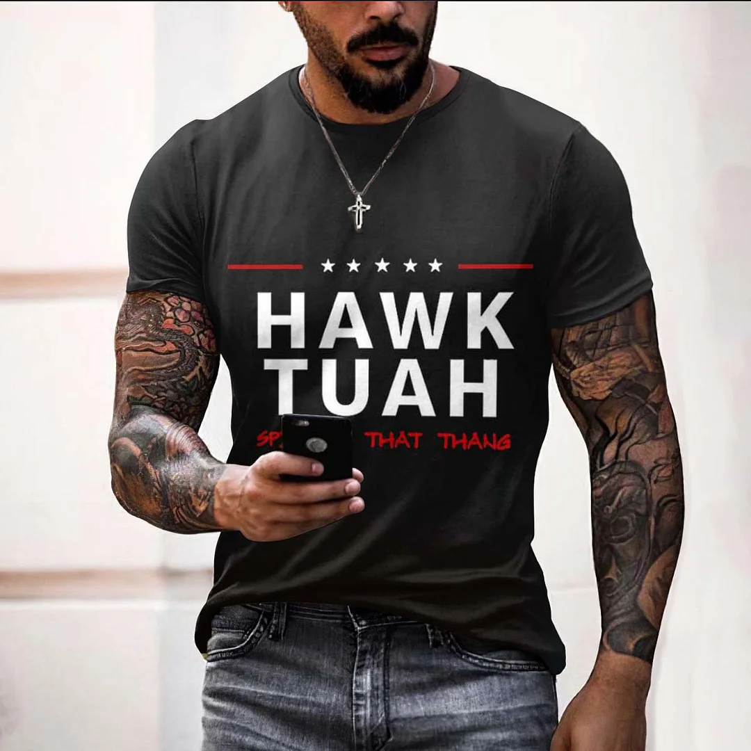 Men's Hawk Tuah Print Street Casual T-Shirt
