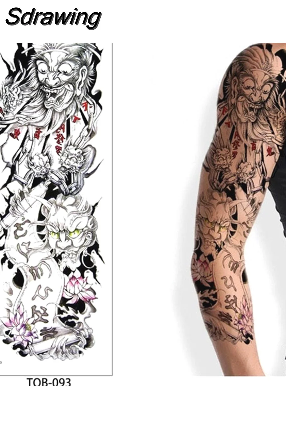 Sdrawing Full Arm Tattoo Lion Crown King Rose Waterproof Temporary Tatoo Sticker Wild Wolf Tiger Men Skull Totem Tattoo 430-1