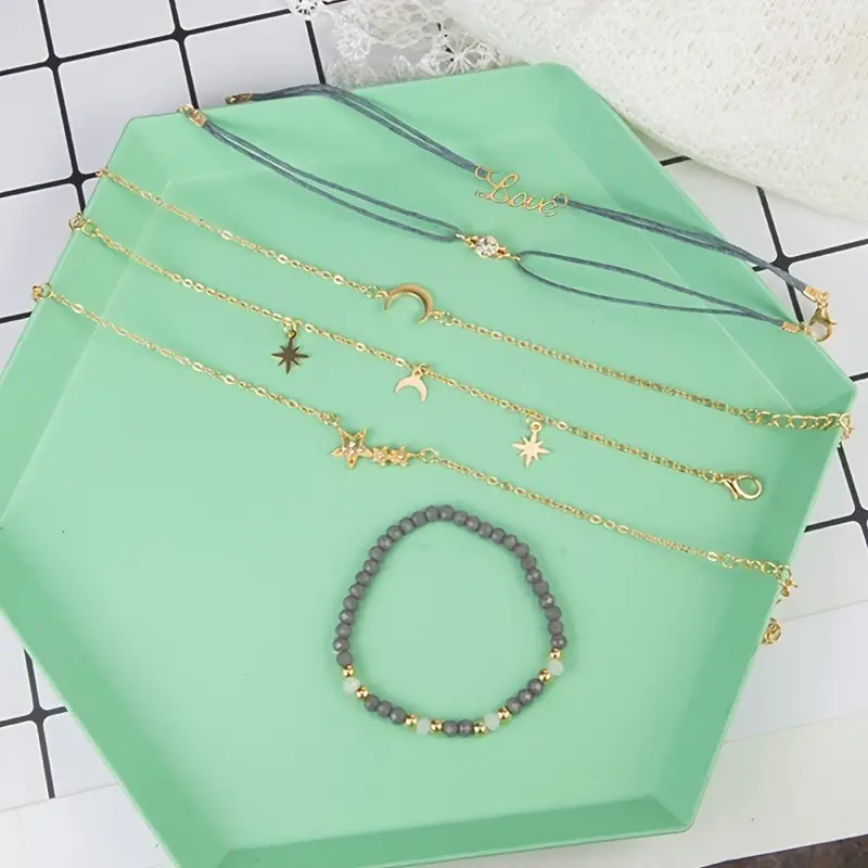 6pcs set boho rope bracelet for women golden moon hand star charm hand chain bracelet jewelry details 4
