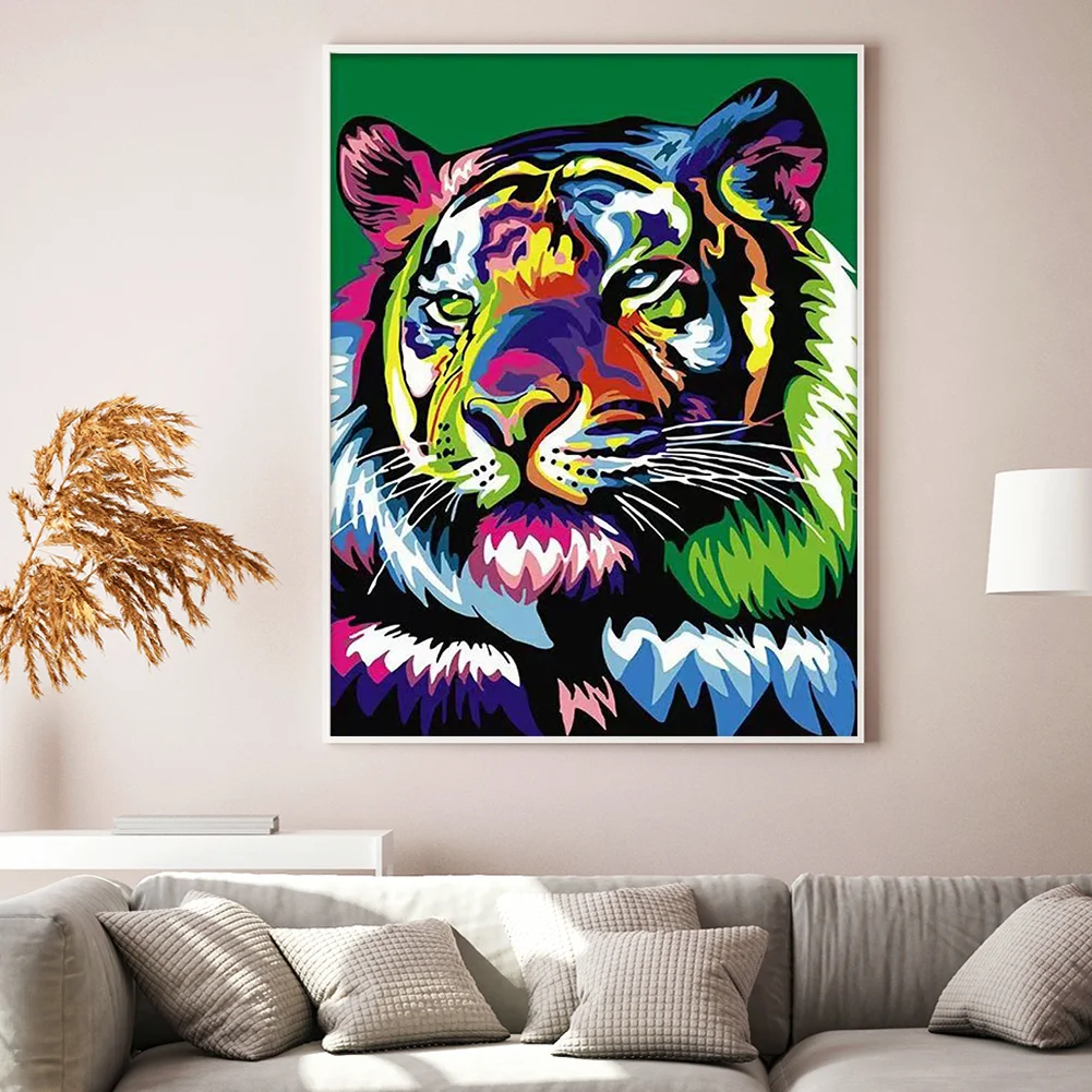 9CT Full Stamped Cross Stitch Bead Embroidery- Tiger(Canvas|39*54CM)