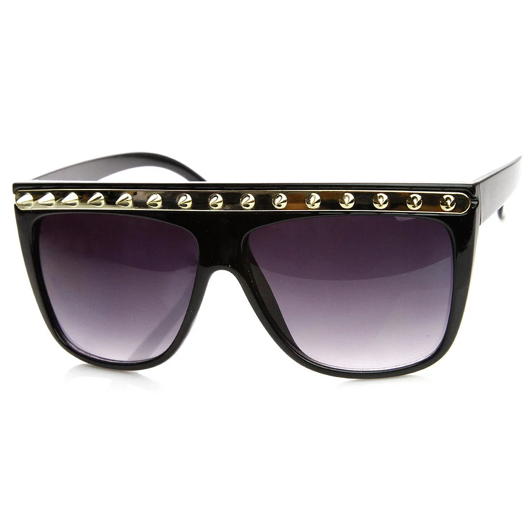 Large Oversize Flat Top Metal Studded Spiked glasses
