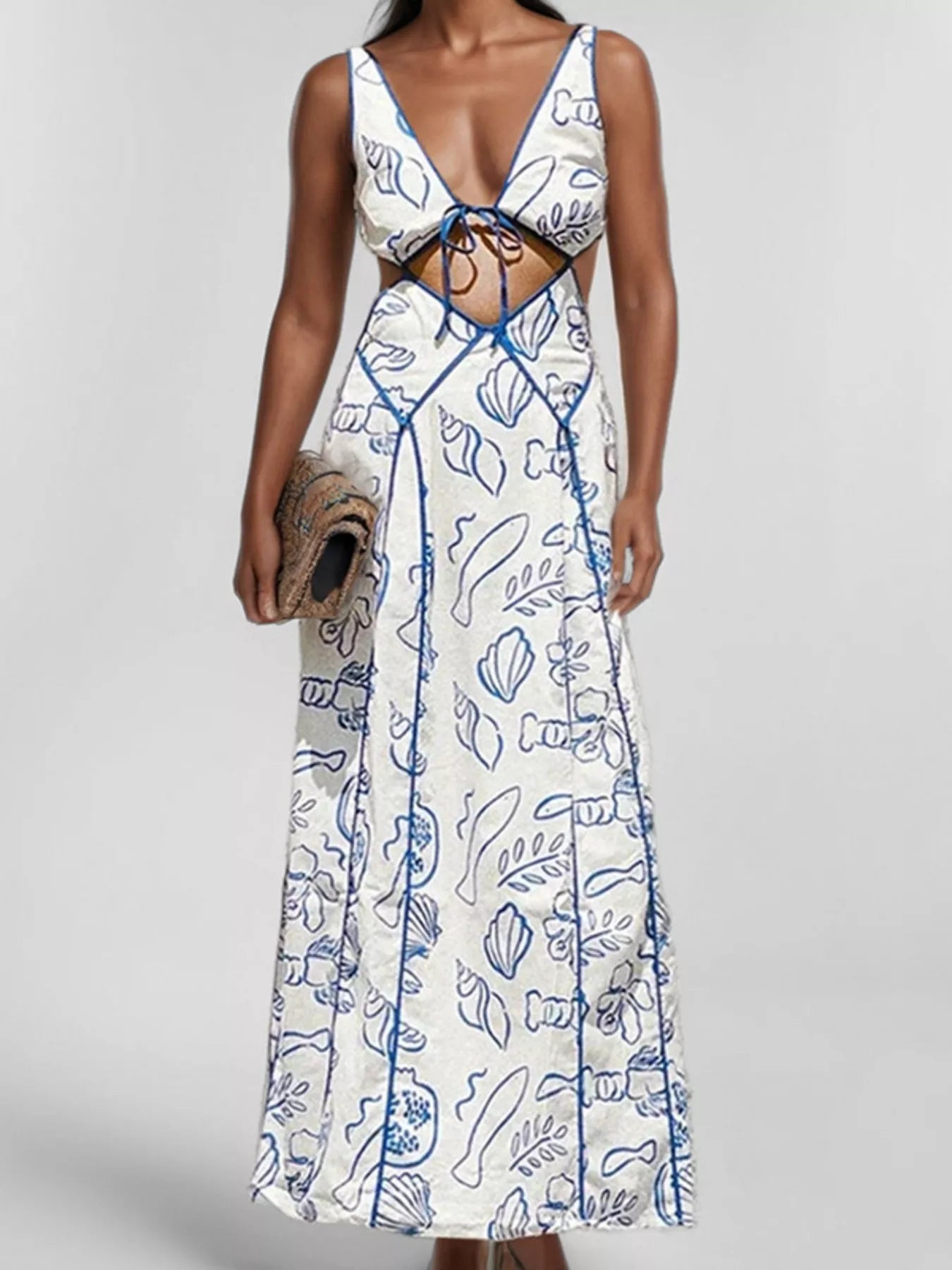 Cutout Backless Printed Maxi Dress mysite idetrend