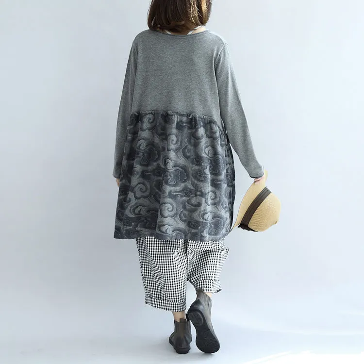 Gray clouds print patchwork winter dresses plus size sweat dress cotton maternity clothing