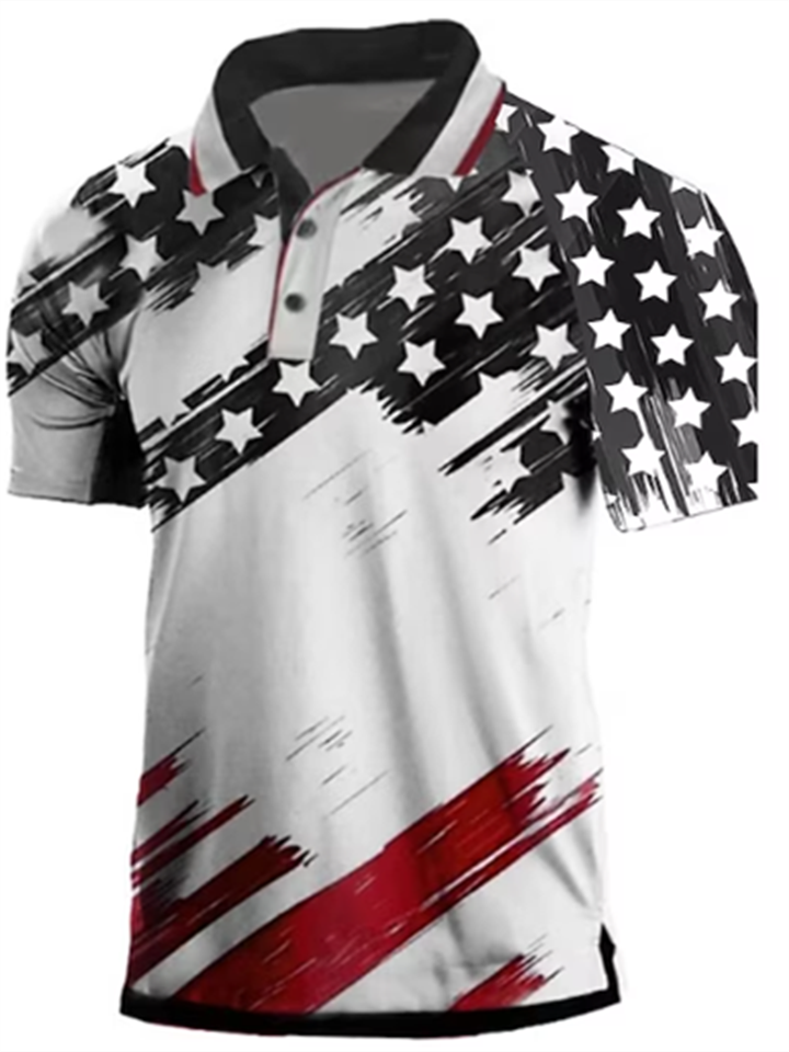 Men's Collar Polo Shirt Golf Shirt Graphic National Flag Turndown Blue Light Green Dark Green Red White 3D Print Street Daily Short Sleeve 3D Button-Down Clothing Apparel Fashion Casual Breathable