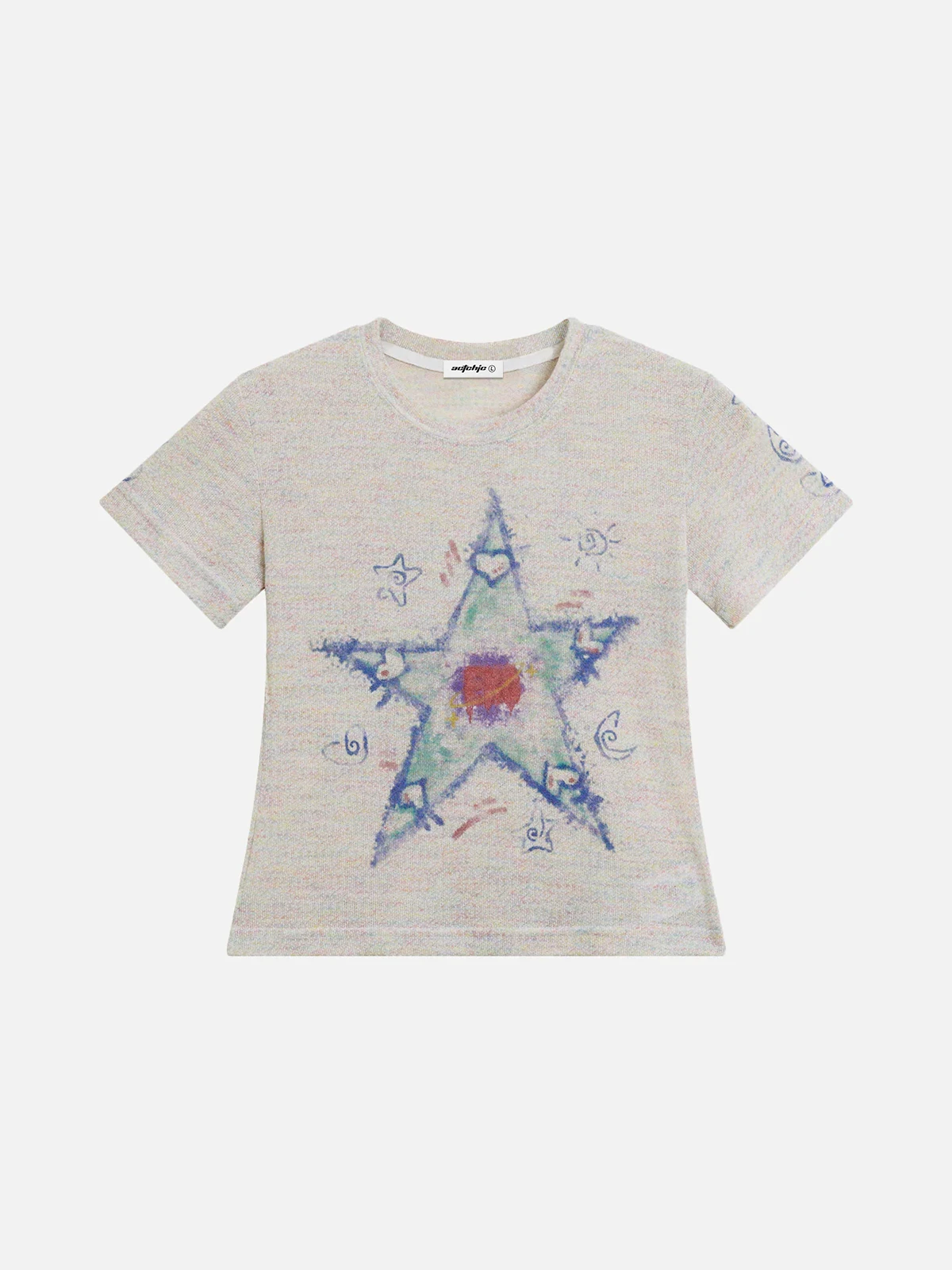 Apricot Act Chic Star Print Cropped Knit Tee Front