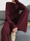 Solid Color Concise Style Long Sleeves Loose Two-Pice Suits
