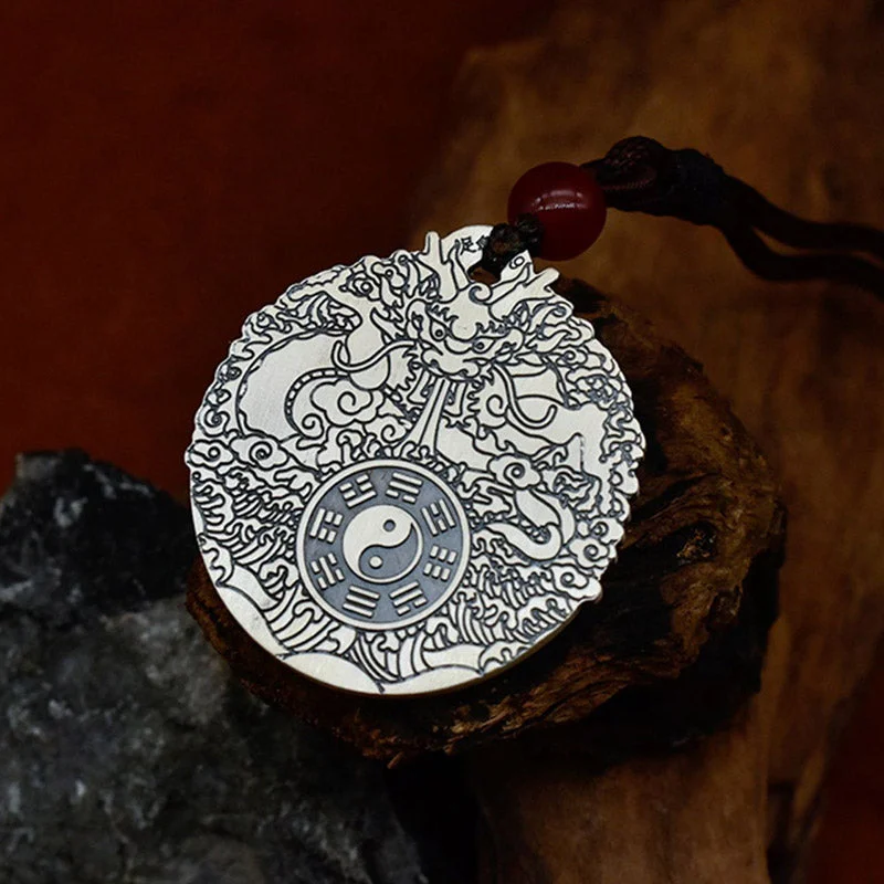 Dragon Yin Yang 999 Sterling Silver Rotatable Luck Necklace Pendant