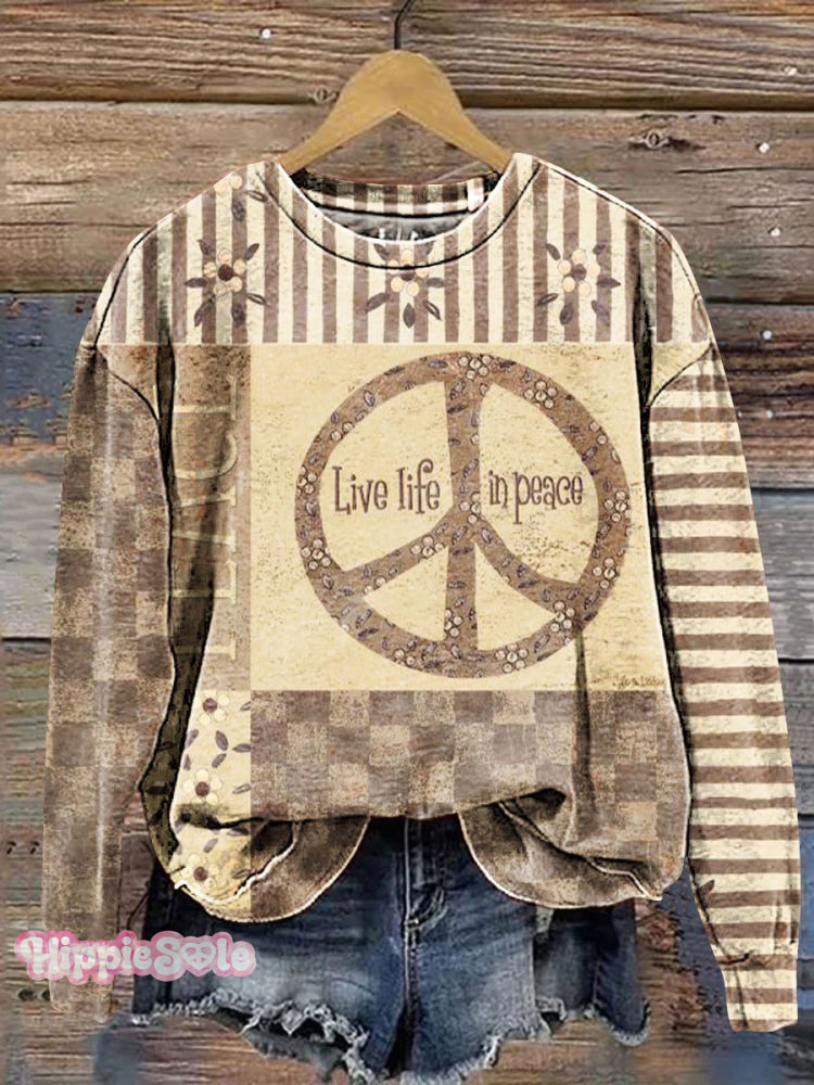 Vintage Love And Peace Art Print Casual Sweatshirt Multicolor / S