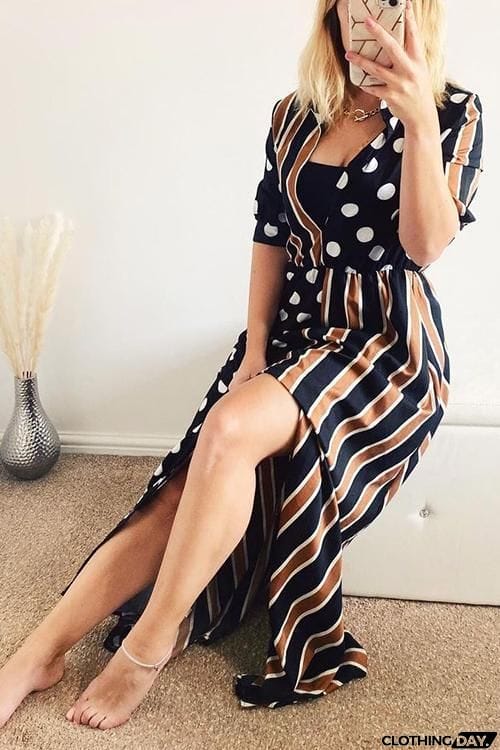 Dot Stripe Patchwork Maxi Dress