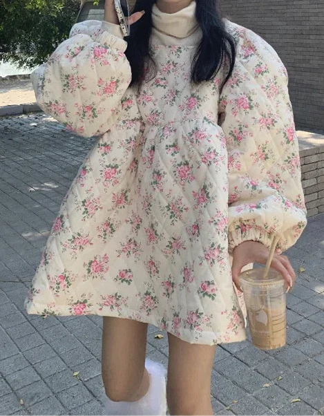 Toloer Pink Floral Quilted Coat-Outfit Ideas