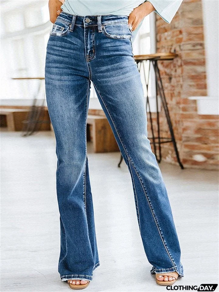 High Rise Washed bell Bottom Jeans for Ladies