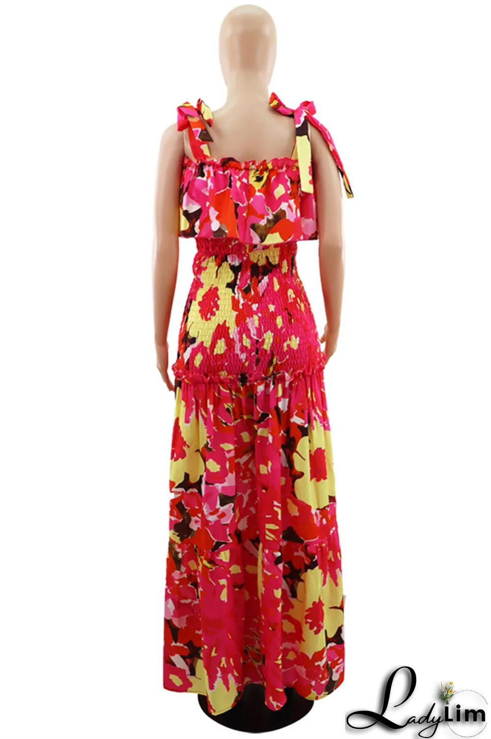 Red Fashion Sexy Print Bandage Backless Spaghetti Strap Long Dress