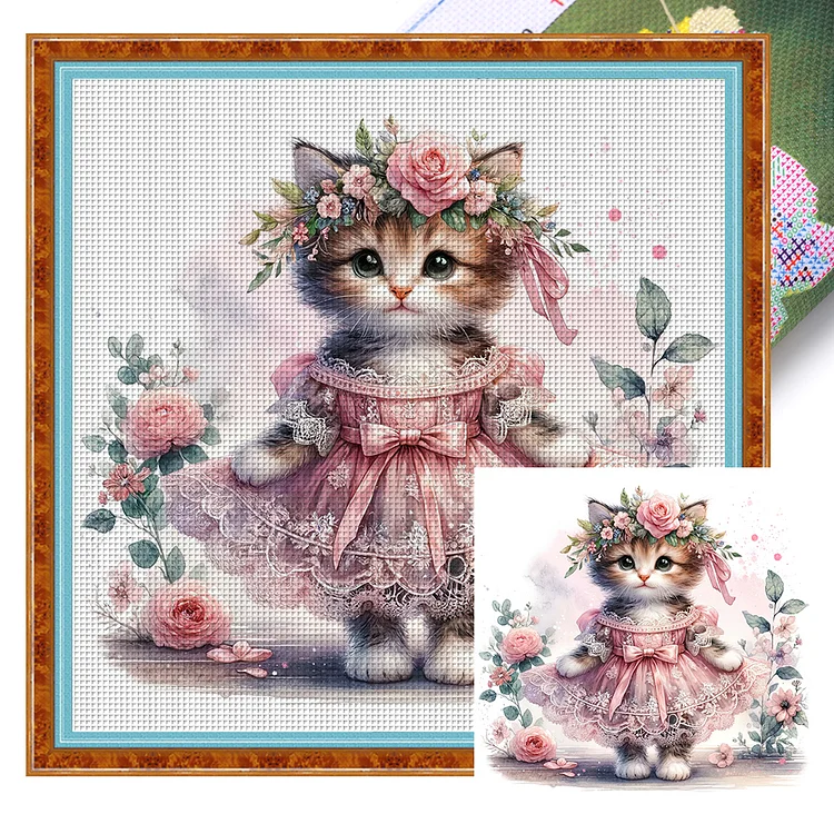 Kitten In Skirt - Printed Cross Stitch 18CT 30*30CM
