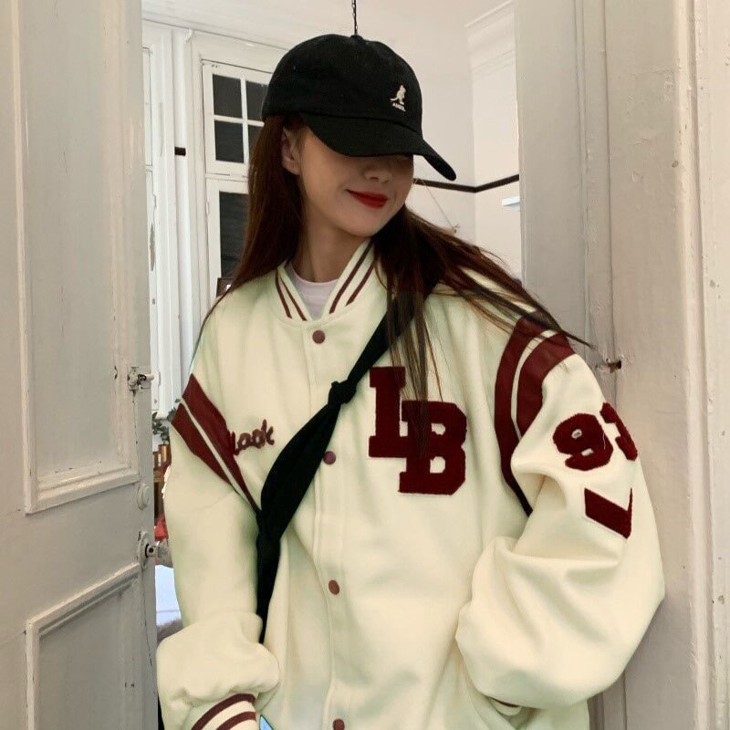 2021 Spring Autumn Streetwear Letter Embroidery Sweatshirt  Korean Fashion Clothes Tops Female Baseball Hoodie Women Sweetshirts