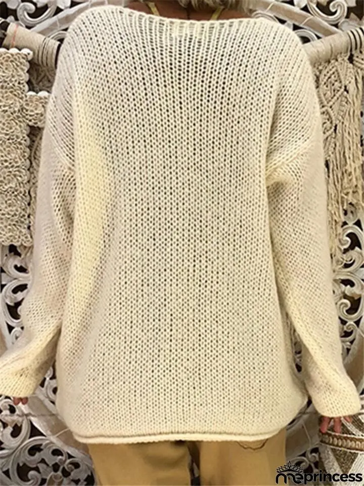 V Neck Asymmetric Long Sleeve Sweaters