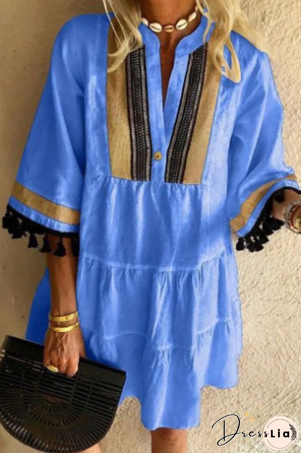 Retro V-Neck Tassels Casual Dress