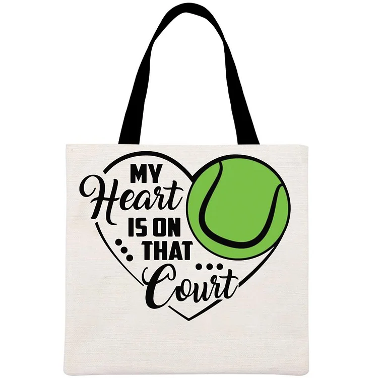 My heart is on that court Tennis Printed Linen Bag-Annaletters