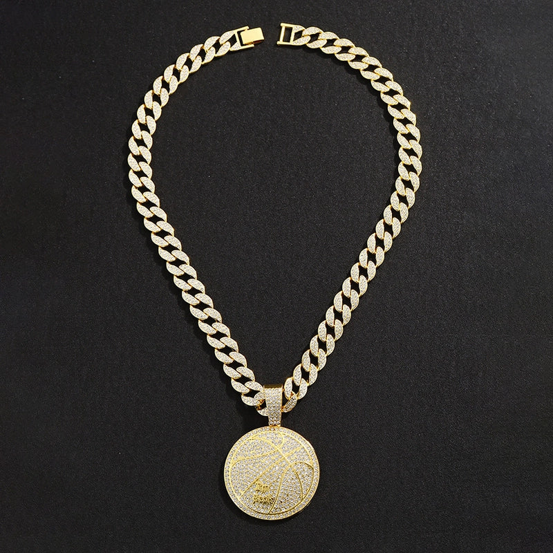 IG Style Hip-Hop Basketball Alloy Inlay Rhinestones Unisex Pendant Necklace Necklace Pendant Men Pendant Necklaces