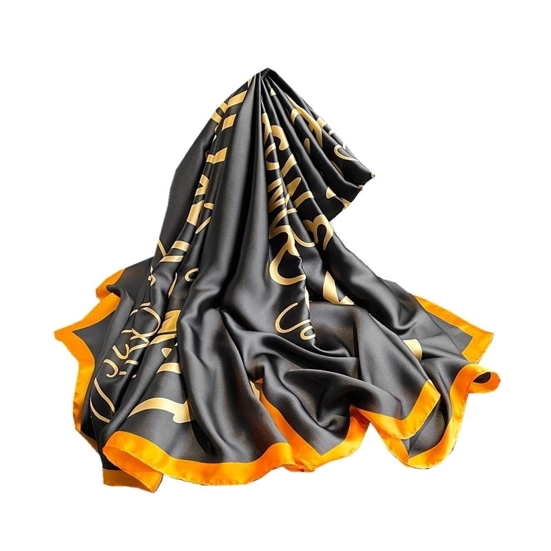 Women’s Fashion Letter Plaid Satin Printing Silk Scarves