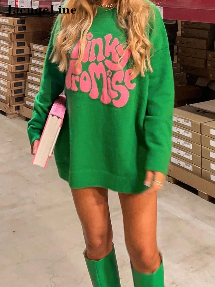 Jacuqeline 2022 Y2K Green Knitted Women Sweater Dress Fairy Grunge  Oversize Long Sleeve O Neck Mini Woman Dresses Autumn Winter