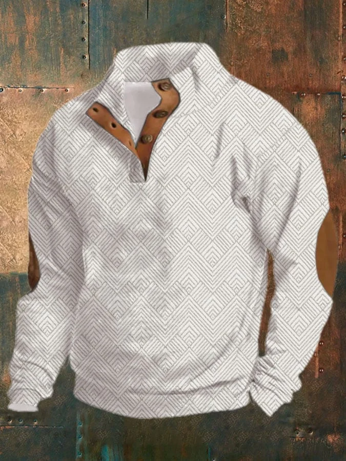 Men's Vintage Print Buttons Casual Sweatshirt