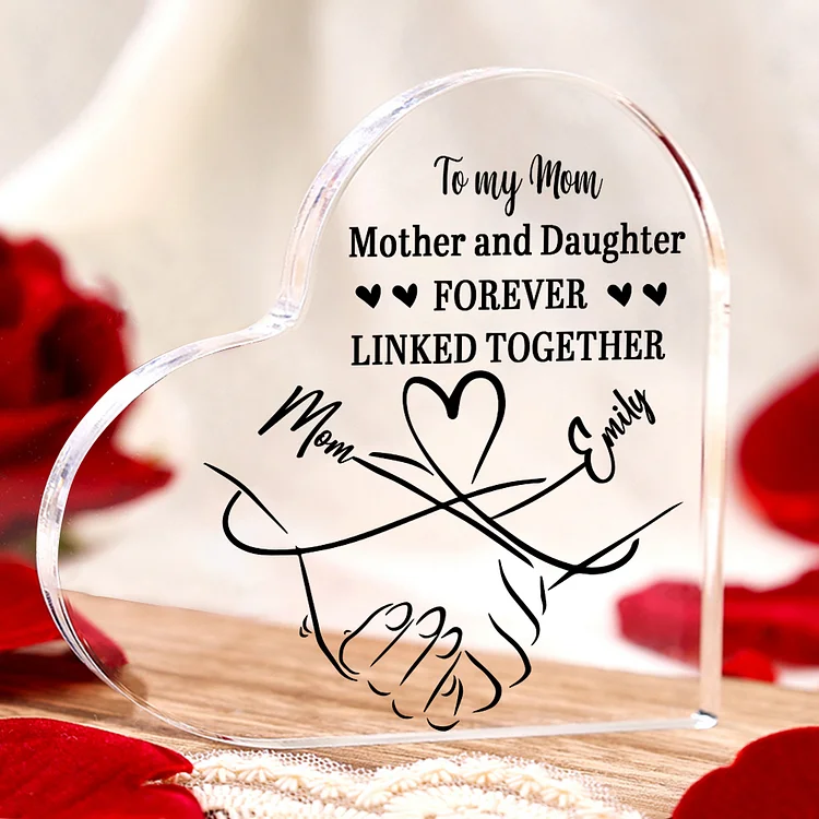 Personalized Text Acrylic Heart Keepsake Custom 2 Names Holding Hands Ornament - Mother And Daughter Forever Linked Together