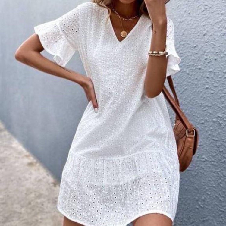 Classy Plain Short Sleeve Mini Dress