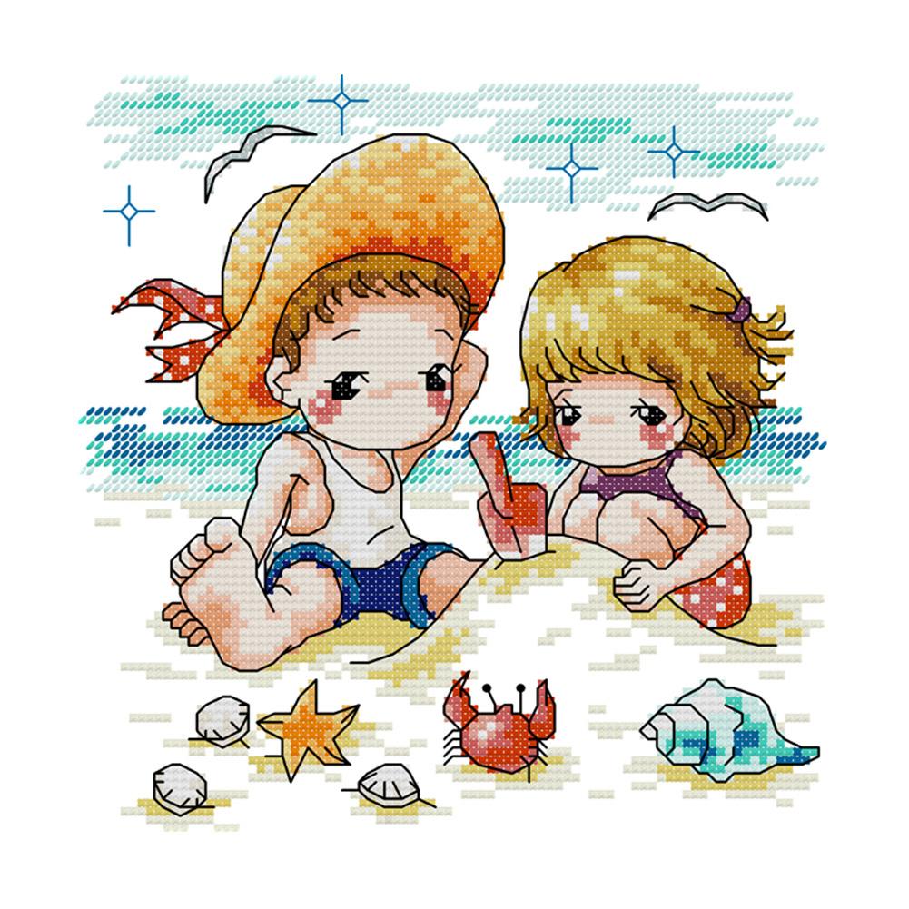 

Beach Friends - 14CT Stamped Cross Stitch - 21*21CM, 501 Original