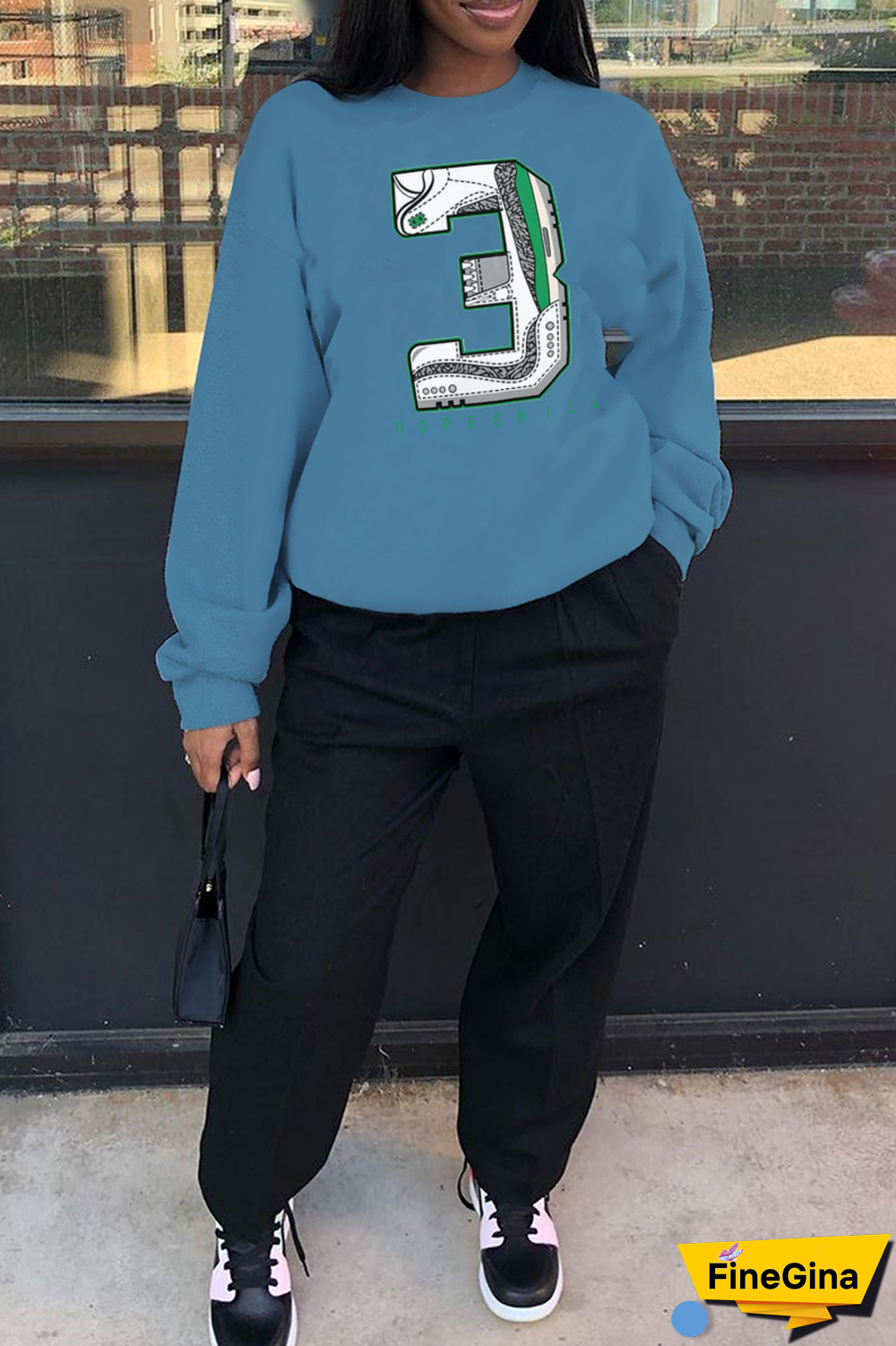 Black Casual Daily Print Patchwork O Neck Tops