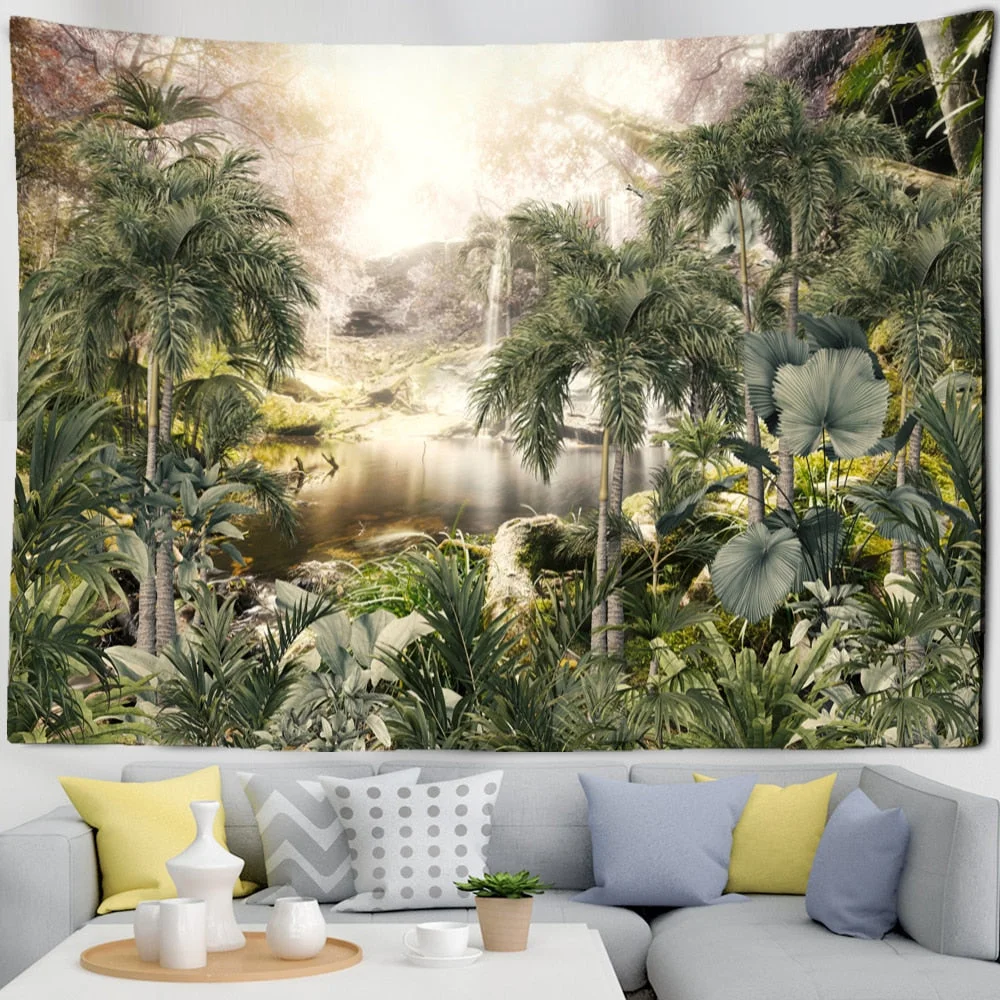 Tropical Botanical Garden Tapestry Wall Hanging Bohemian Style Natural Scenery Palm Tree Wall Art Aesthetic Decor