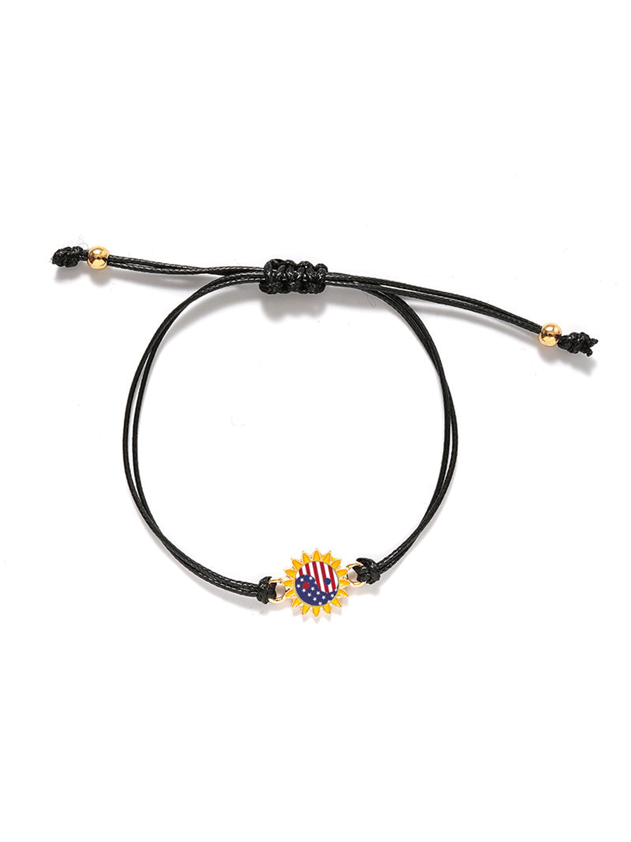 2 pcs Adjustable America Flag Braid Alloy Bracelets