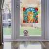1PC-Diamonds Painting Stained Glass Cat Wall Sticker Home Decor