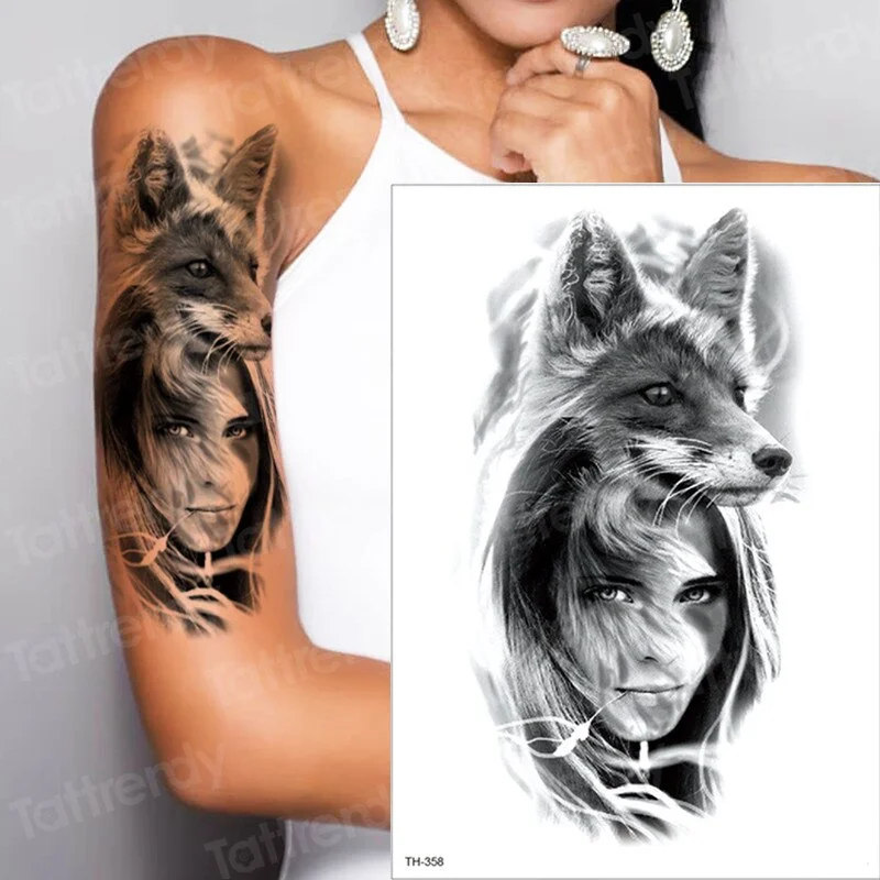 wolf temporary tattoos moon and wolf tattoo arm sleeves for men women body art black big tattoo back chest tatoo waterproof girl
